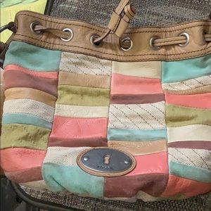 Fossil drawstring patchwork bag
